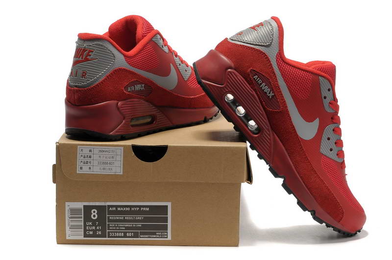 Air Max 90 Hyperfuse fourrure Chaussures Femmes Vin Rouge Gris (3)
